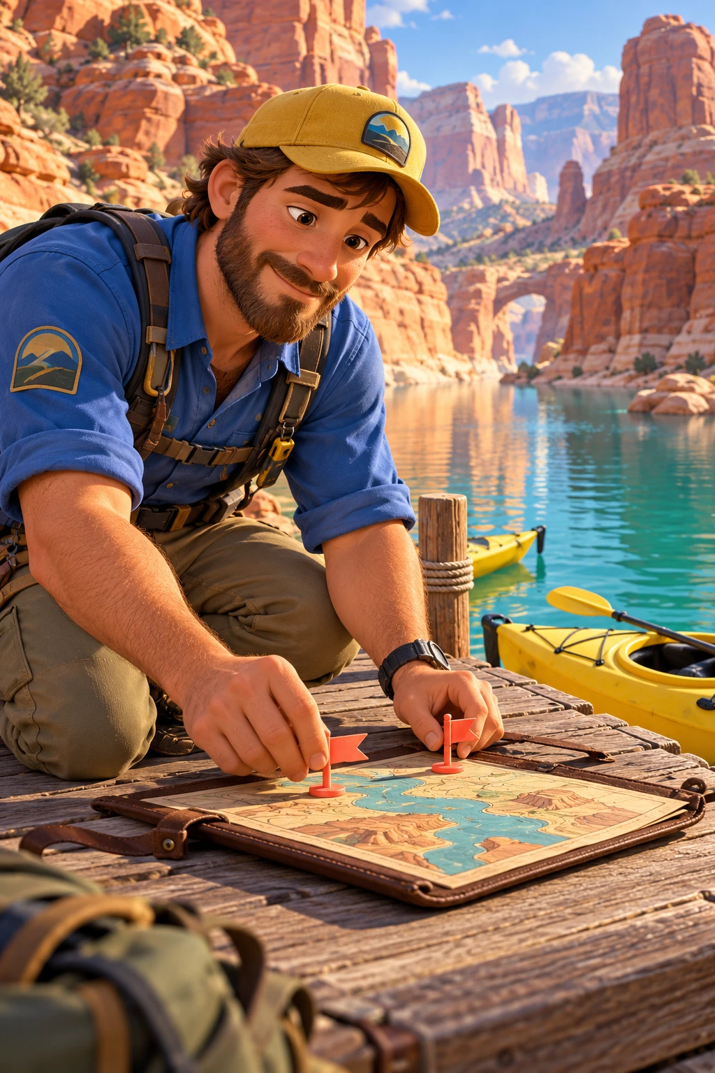 Flynn checking two flag tokens on a canyon jetty